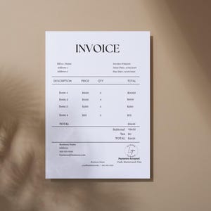 Minimalist Invoice Template for Etsy Digital Product Sellers