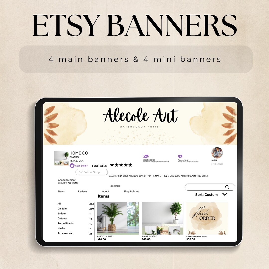 Main Banner Reference Image Etsy Banner Templates Canva Editable Boho Beige Shop Banner Set, Etsy ...