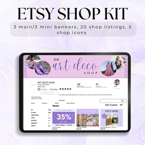 Etsy Shop Kit | Purple Geometric Templates | Full Rebranding Set for Etsy Sellers | Editable Canva Templates | Re Brand Your Store