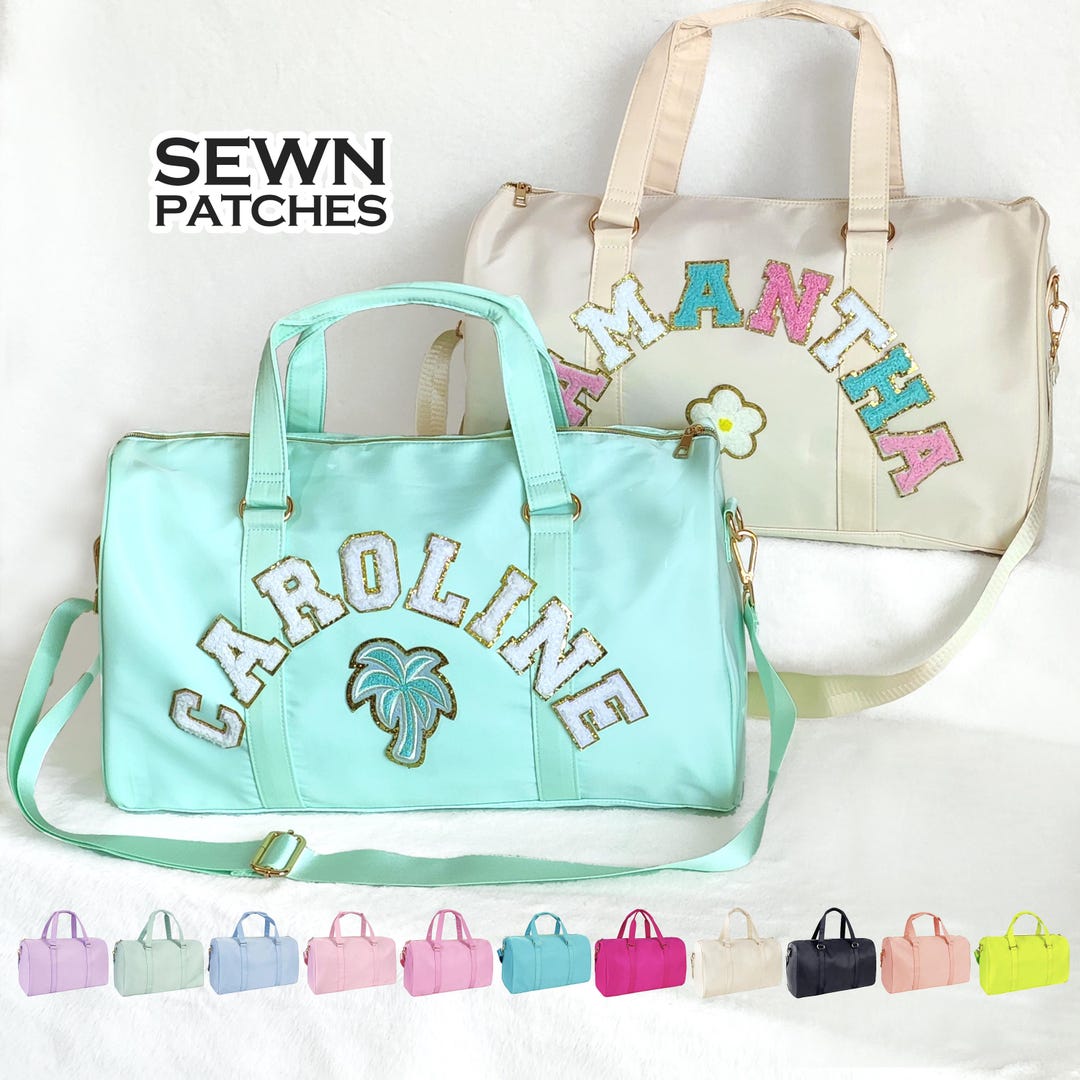 2pcs Wedding Weekender Bag Bride Groom Duffle Bag Chenille Letter Patch Travel Bag for Bridal Shower Honeymoon Gift(Bride)