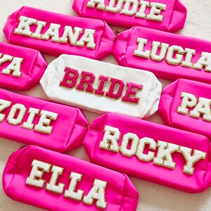 Personalized Cosmetic Bag L-Size Sewn Patches Makeup Nylon Bag Custom Pouch Chenille Patch Large Travel Case Toiletry spf Bag Bride Gift