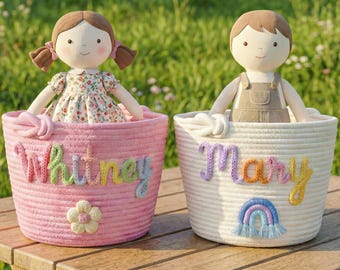 Personalized Baby Basket with Name Handmade Woven Rope Basket Nursery Storage Basket for Kids Toys Bin Organizer Newborn Baby Shower Gift
