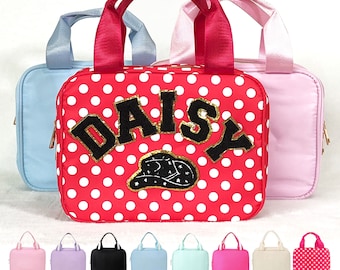 Personalized Lunch Box Bag Custom Lunchbox with Patches School Kids Nylon Chenille Letter Lunch Bag Insulated cooler Back to School Bento