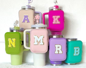 Personalized Tumbler Pouch Custom Water Bottle Pouch Initial Letter Patch Cup Accessories Fanny Pack 30oz 40oz Customized Tumbler Backpack