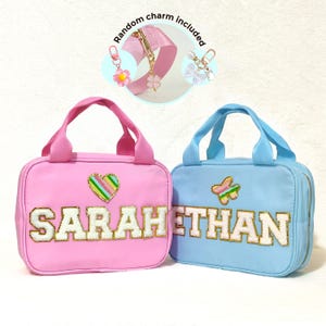 Personalized Lunch Box Bag Custom Lunchbox with Patches School Kids Nylon Chenille Letter Lunch Bag Insulated cooler Back to School Bento image 8