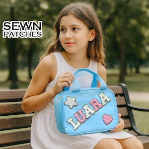Personalized Lunch Box Bag Custom Lunchbox with Patches School Kids Nylon Chenille Letter Lunch Bag Insulated cooler Back to School Bento