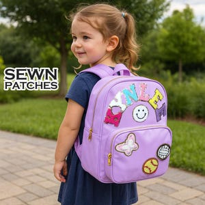 Grade K–2 Backpack Custom Preschool Backpack Chenille Monogram Patches Personalized Nylon Kids School Bag Boy Girl Gifts Back to school