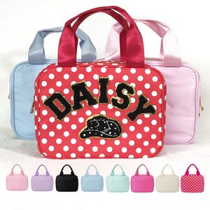 Gepersonaliseerde lunchboxtas Aangepaste lunchbox met patches Schoolkinderen nylon chenille-letter lunchtas Geïsoleerde koeler Terug naar school Bento