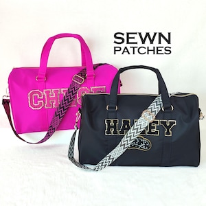 Woven Strap Duffle Bag Custom Nylon Duffle Bag Sewn Chenille Letter Patches Personalized Overnight Gym Travel Weekend Dance Bag Customizable