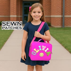 Custom Lunch Box Bag Personalized Lunch Bag Chenille Patches Kid Lunch Bag with Strap Back to school Monogram Customizable Patch Nylon Bento