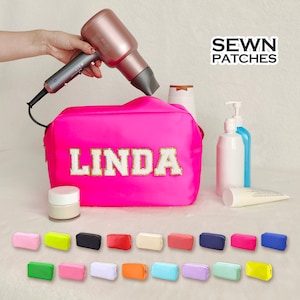 Sewn Patches XL Cosmetic Bag Personalized Makeup Nylon Bag Custom Pouch Chenille Patch X-Large Travel Case Toiletry spf Bag Bridesmaid Gift