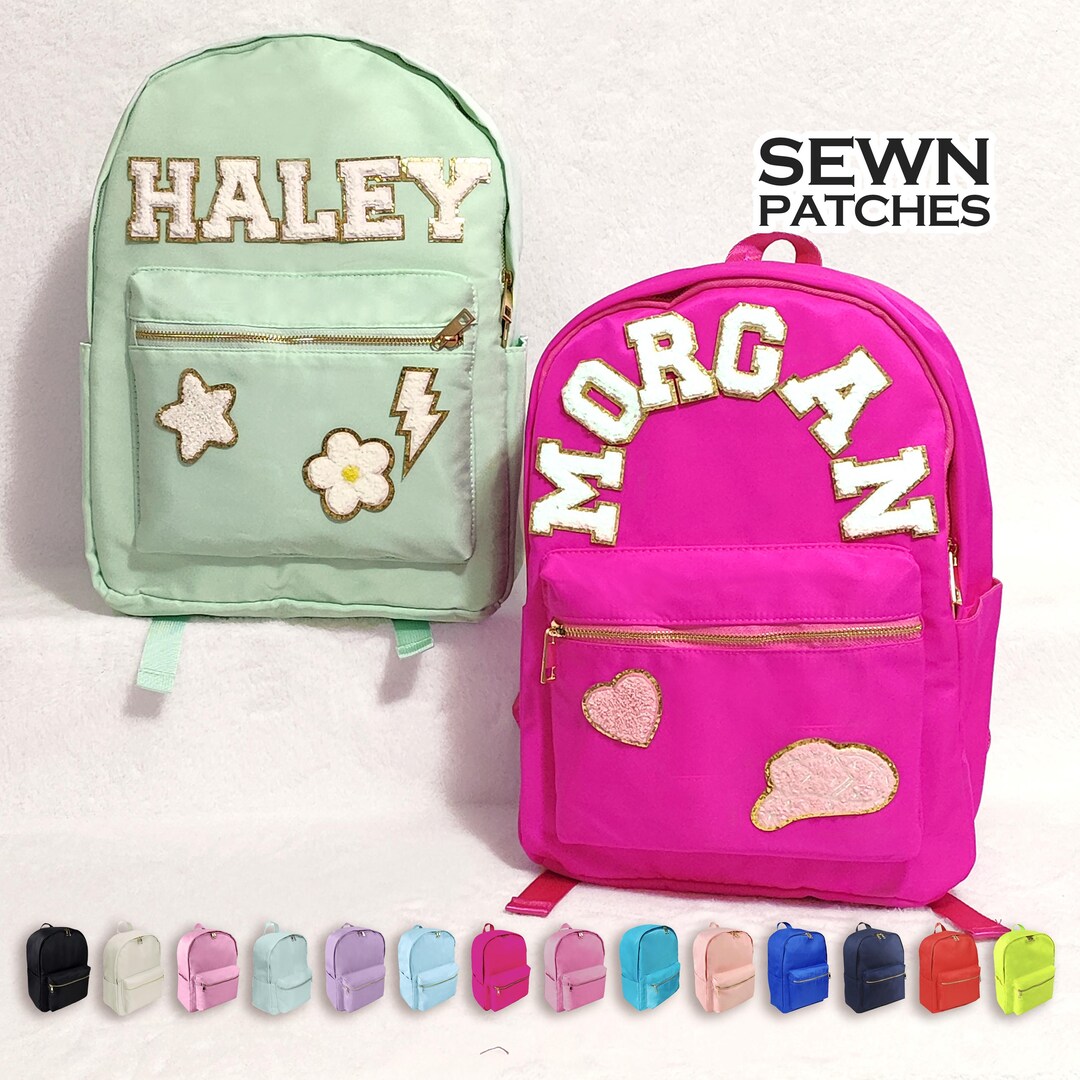Sewn Patches Backpack Personalized Nylon Backpack With Patch Chenille ...