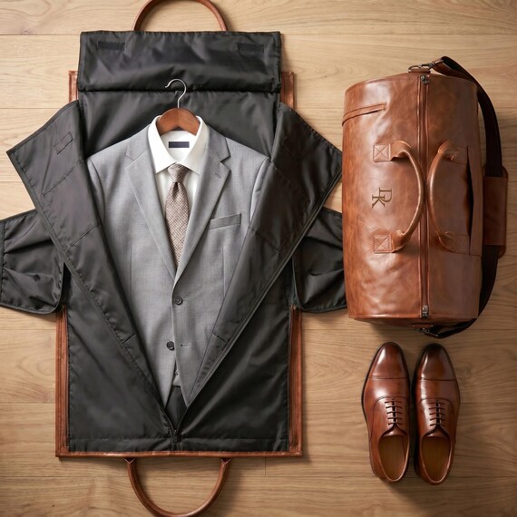 Custom Leather Garment Duffle Bag Men Convertible Suit Shoe Compartment Personalized Travel Overnight Groomsmen Father’s Day Gift Graduation