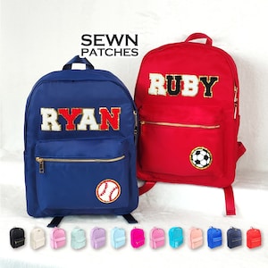 Sac à dos avec écussons cousus Sac à dos en nylon personnalisé avec écusson Lettre chenille cartable personnalisé pour enfants Cadeaux de rentrée pour étudiant