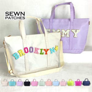 Personalized Tote Bag Sewn Patches Nylon Tote Bag With Chenille Letter Patch Custom Overnight Bag Shopping Bag Tote Bag Gym Bag Customizable