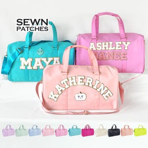 Bolsa de lona con parches cosidos, bolsa de lona de nailon personalizada, bolsa de lona con parche de letras, bolsa de dormir personalizada, bolsa de viaje para fin de semana, bolsa de lona para gimnasio, bolsa de lona personalizable