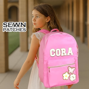 Sewn Patches Backpack Personalized Nylon Backpack with Patch Chenille Letter Custom School Bag Kids Back to School Lunch Box Bag Lunch Bag