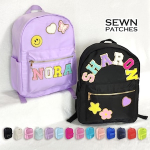 Mochila con parches cosidos, mochila de nailon personalizada con parche de chenilla y letras, mochila escolar personalizada para niños, regalos de regreso a clases para estudiantes