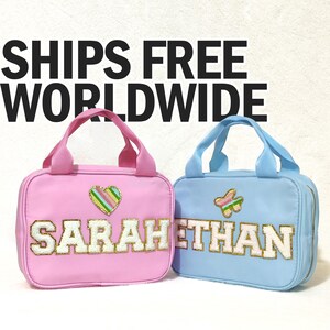 Gepersonaliseerde lunchboxtas Aangepaste lunchbox schoolkinderen nylon lunchtas chenille-letterpatches Back to School Cooler Bento Gratis verzending