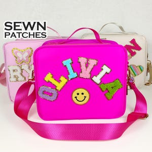 Custom Lunch Box Bag Personalized Lunch Bag Chenille Patches Kid Lunch Bag with Strap Back to school Monogram Customizable Patch Nylon Bento