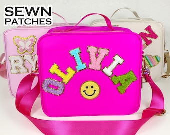 Benutzerdefinierte Lunch Box Tasche Personalisierte Lunch Bag Chenille Patches Kid Lunch Bag mit Strap Back to Schule Monogramm Kundengerechte Flecken-Nylon Bento