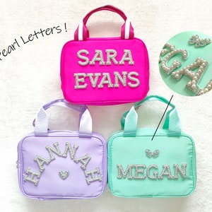 Pearl Letters Lunch Bag Personalized Custom Lunchbox with Patches School Kid Nylon Chenille Letter Lunch Bag Insulated cooler Back to School