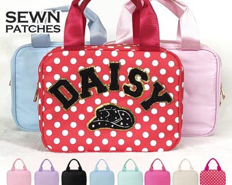 Personalized Lunch Box Bag Custom Lunchbox with Patches School Kids Nylon Chenille Letter Lunch Bag Insulated cooler Back to School Bento