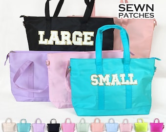 Large and Small Tote Bag Personalized Sewn On Patches Nylon Tote Bag Chenille Name Letter Patch Custom Overnight Bag Dance Bag Customizable
