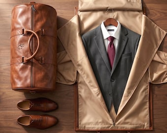 Groomsmen Leather Garment Duffle Bag Personalized Convertible Suit Duffel w/ Shoe Compartment Custom Men Travel Father’s Day Graduation Gift