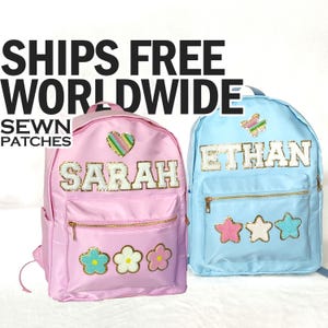 Sac à dos personnalisé Sac à dos en nylon Cousu Chenille Lettres Patchs Cartable personnalisé pour enfants Retour à l'école Cadeaux pour étudiant Livraison gratuite
