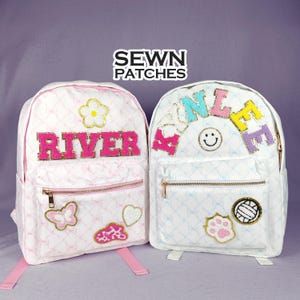 Sewn Patches Backpack Personalized Nylon Backpack with Patch Chenille Letter Custom Pattern School Bag Kids Back to School Lunch Box Bag