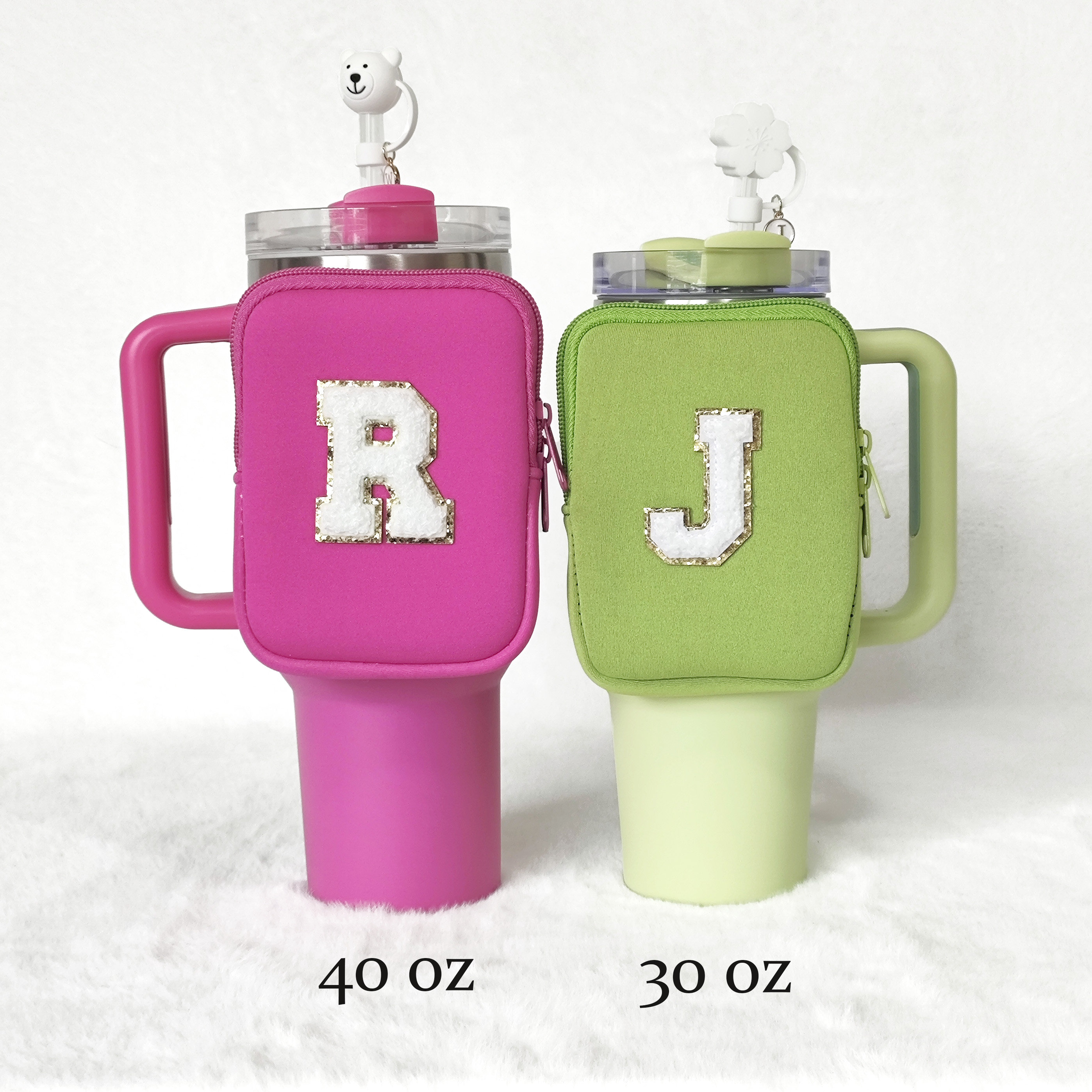 Personalized Tumbler Pouch Custom Water Bottle Pouch Initial Letter Patch Cup Accessories Fanny Pack 30oz 40oz Customized Tumbler Backpack