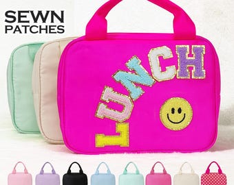 Personalized Lunch Box Bag Custom Lunchbox with Patches for School Kids Nylon Chenille Letter Lunch Bag Insulated cooler Sports Travel Bento