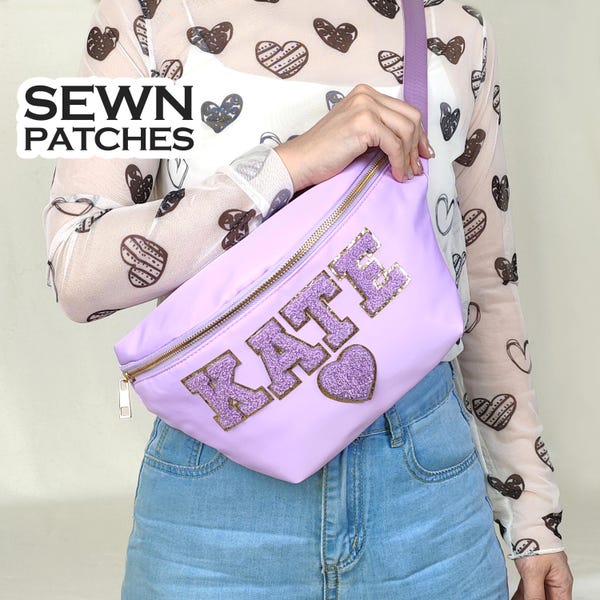 Custom Jumbo Fanny Pack Small Fanny Pack Sewn on Chenille Patches Personalized Nylon Waist Pack Kids Adult Small Extra Large XL Belt Bag