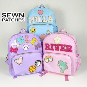 Sac à dos de la maternelle à la deuxième année sur mesure Sac à dos préscolaire personnalisé Patchs monogramme chenille en nylon personnalisé Sac d'école pour enfants Cadeaux garçon fille Rentrée scolaire