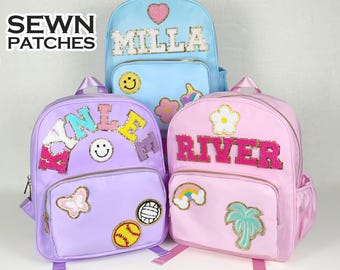 Toddler Backpack K–2 Grade Preschool Custom Backpack Chenille Monogram Patches Personalized Nylon Kids Boy Girl Gifts Back to School Bag
