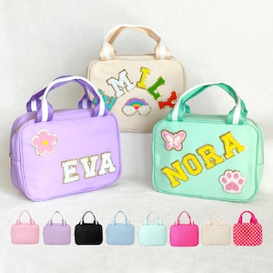 Sac boîte à lunch personnalisé Boîte à lunch personnalisée avec écussons Sac à lunch en nylon chenille pour écoliers avec lettre Glacière isolée pour la rentrée des classes Bento