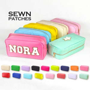 Sewn Patches L-Size Cosmetic Bag Personalized Makeup Nylon Bag Custom Pouch Chenille Patch Large Travel Case Toiletry spf Bag Bride Gift