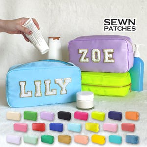 Genähte Aufnäher L-Size Kosmetiktasche Personalisierte Make-up Nylon Tasche Individueller Beutel Chenille Patch Große Reisetasche Kulturbeutel Braut Geschenk