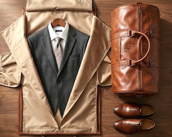 Custom Leather Garment Duffle Bag Men Convertible Suit Shoe Compartment Personalized Travel Overnight Groomsmen Father’s Day Gift Graduation