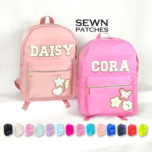 Sac à dos avec écussons cousus Sac à dos en nylon personnalisé avec écusson Lettre chenille cartable personnalisé pour enfants Cadeaux de rentrée pour étudiant