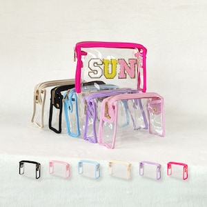 Clear Cosmetic Bag Personalized Patches Toiletry Bag Travel Bag Nylon Zipper Makeup Pouch Customized Chenille Patch Letters Bridesmaid Gift