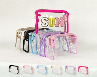 Clear Cosmetic Bag Personalized Patches Toiletry Bag Travel Bag Nylon Zipper Makeup Pouch Customized Chenille Patch Letters Bridesmaid Gift