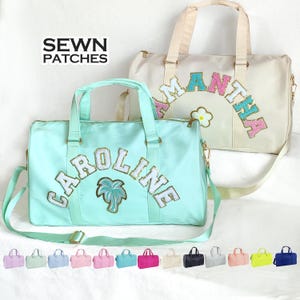 Personalized Duffle Bag Sewn Patches Nylon Duffle Bag Chenille Letter Patch Custom Overnight Bag Travel Weekend Gym Duffle Bag Customizable