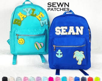 Sewn Patches Backpack Personalized Nylon Backpack with Patch Chenille Letter Custom School Bag for Kids Back to School Gifts for Student