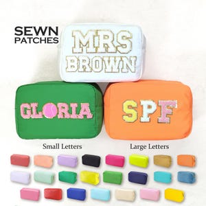 Personalized XL Makeup Bag Cosmetic Bag Sewn Patches Custom Nylon Pouch Chenille Patch X-Large Travel Case Toiletry spf Bag Bridesmaid Gift