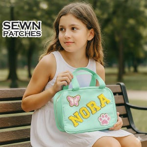 Personalized Lunch Box Bag Custom Lunchbox with Patches School Kids Nylon Chenille Letter Lunch Bag Insulated cooler Back to School Bento