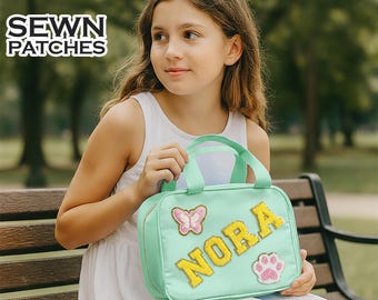 Personalized Lunch Box Bag Custom Lunchbox with Patches School Kids Nylon Chenille Letter Lunch Bag Insulated cooler Back to School Bento
