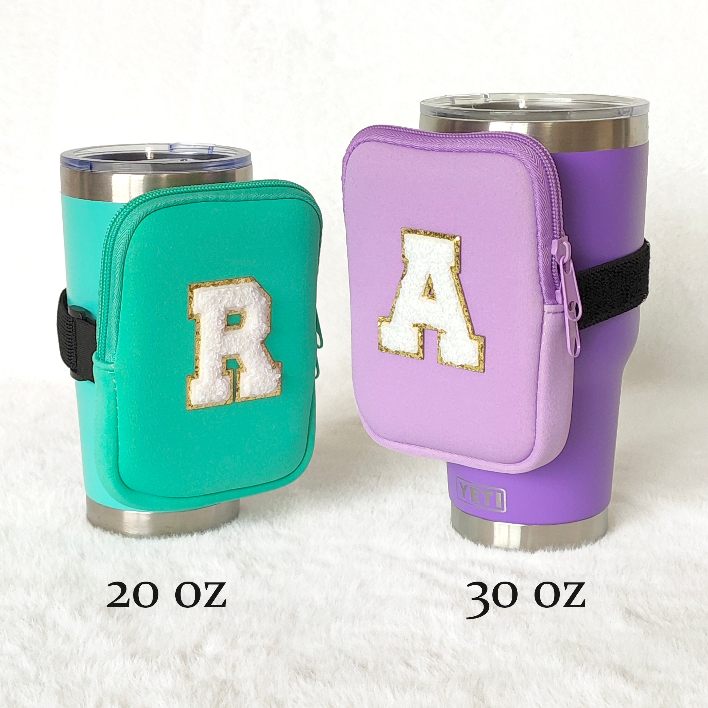 Personalized Tumbler Pouch Custom Water Bottle Pouch Initial Letter Patch Cup Accessories Fanny Pack 30oz 40oz Customized Tumbler Backpack