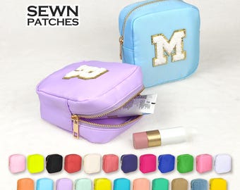Sewn Patches Small Cosmetic Bag Personalized Makeup Nylon Bag Custom Pouch Chenille Patch Customized Travel Case Toiletry spf Bag Bride Gift